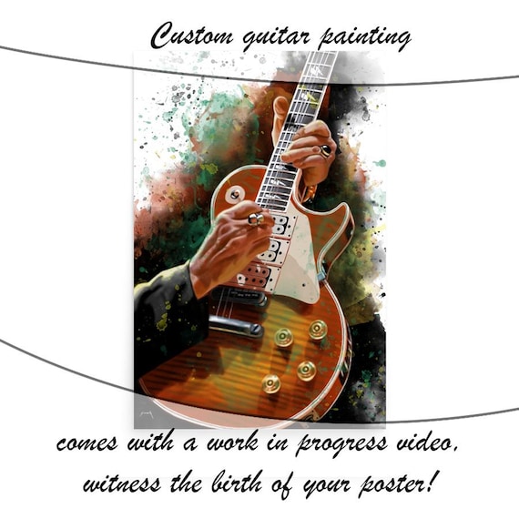 Custom Electric Guitar Painting with Hand Portrait: Personalized Music Room Decor