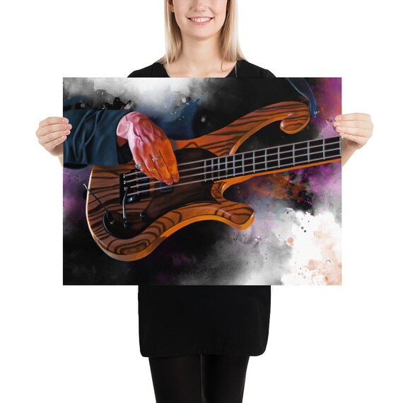 Les' electric bass guitar art, digital drawing 18x24"