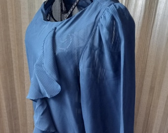 Navy Blue Chiffon Long Sleeve Dress, Vintage 70's Judith Green for Niki, perfect for business, evening, funeral, conservative but pretty