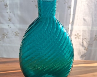 Vintage Pairpoint MFA Glass Spiral Ribbed Teal Bottle Vase w/ Pontil