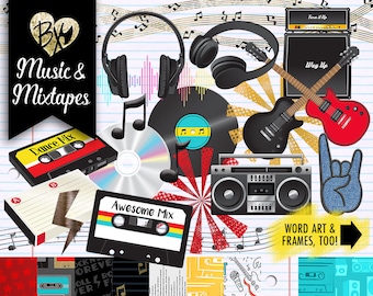 Music and Mixtapes FULL KIT (clipart & paper)