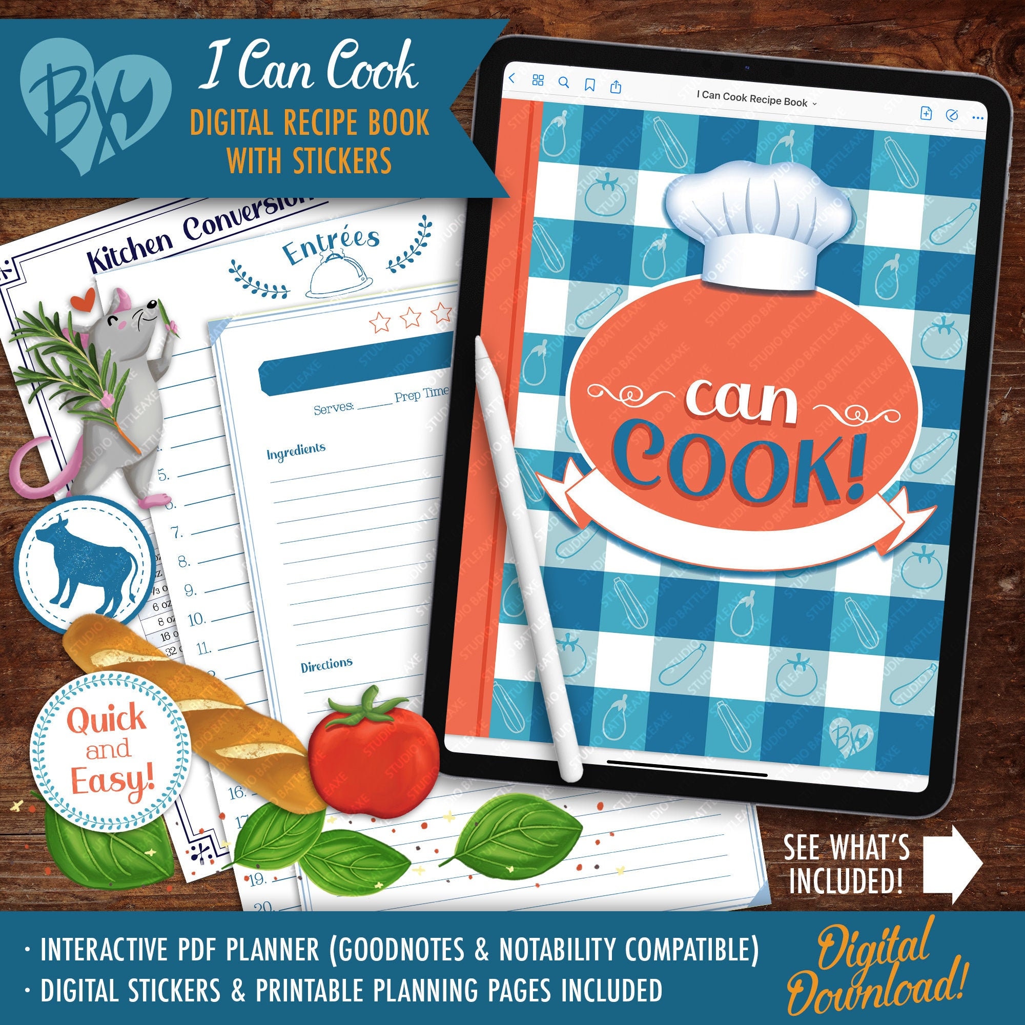 I Can Cook Digital RECIPE BOOK & STICKERS Etsy.de
