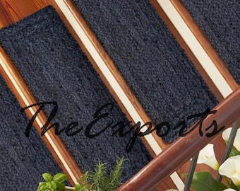 9x30" Braided Jute Carpet Stair Treads, Non-Slip Modern Stair Step Rug, Gift for Home
