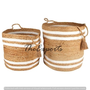 Natural Jute Woven Basket, Large Laundry Round Storage Basket, Hand Braided Jute Baskets for Toys, Logs, Plants, Shoes, Housewarming Gift