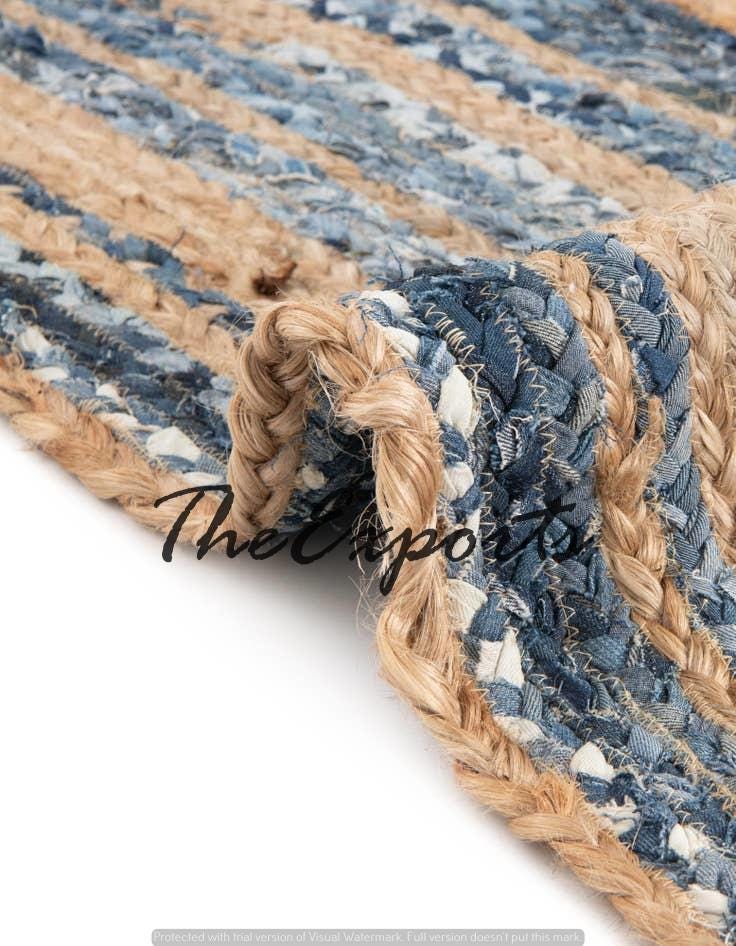 Woven Jute Half Moon Rug, Hand Braided Cotton Denim Accent Doormat ...