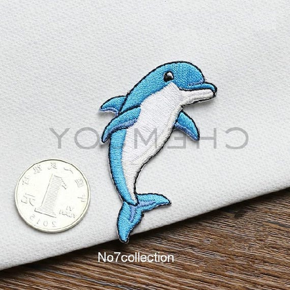 Sew On Embroidered Dolphin Patch Clothes Jeans Bag Fish Animal Badge Iron On