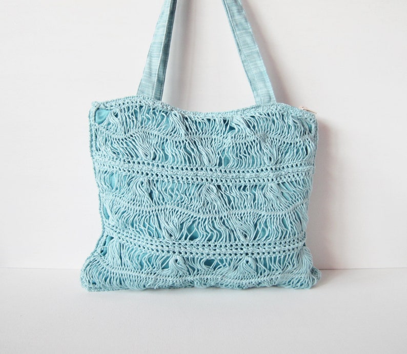 Light blue crochet cotton bag crochet lace crochet lace | Etsy