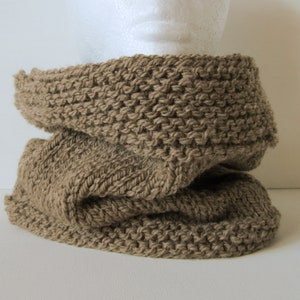 Handmade beige wool knitted neck warmer, hand knitted, one of a kind, brown tube neck warmer, gift idea for him and her