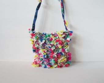 Multicolored bag knitted with Fiorellino yarn, handmade, knitted winter handbag, gift idea for her, girl model