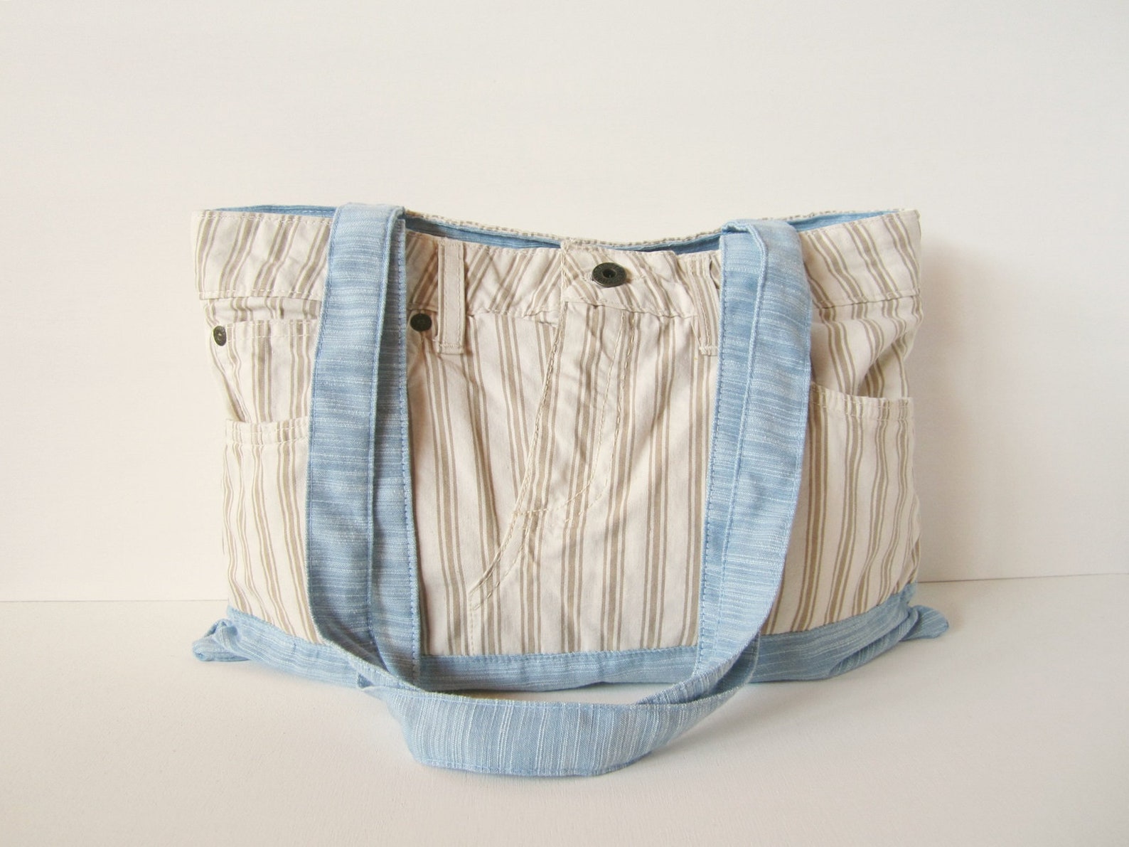 White Trouser Bag With Brown Stripes and Blue Background Etsy