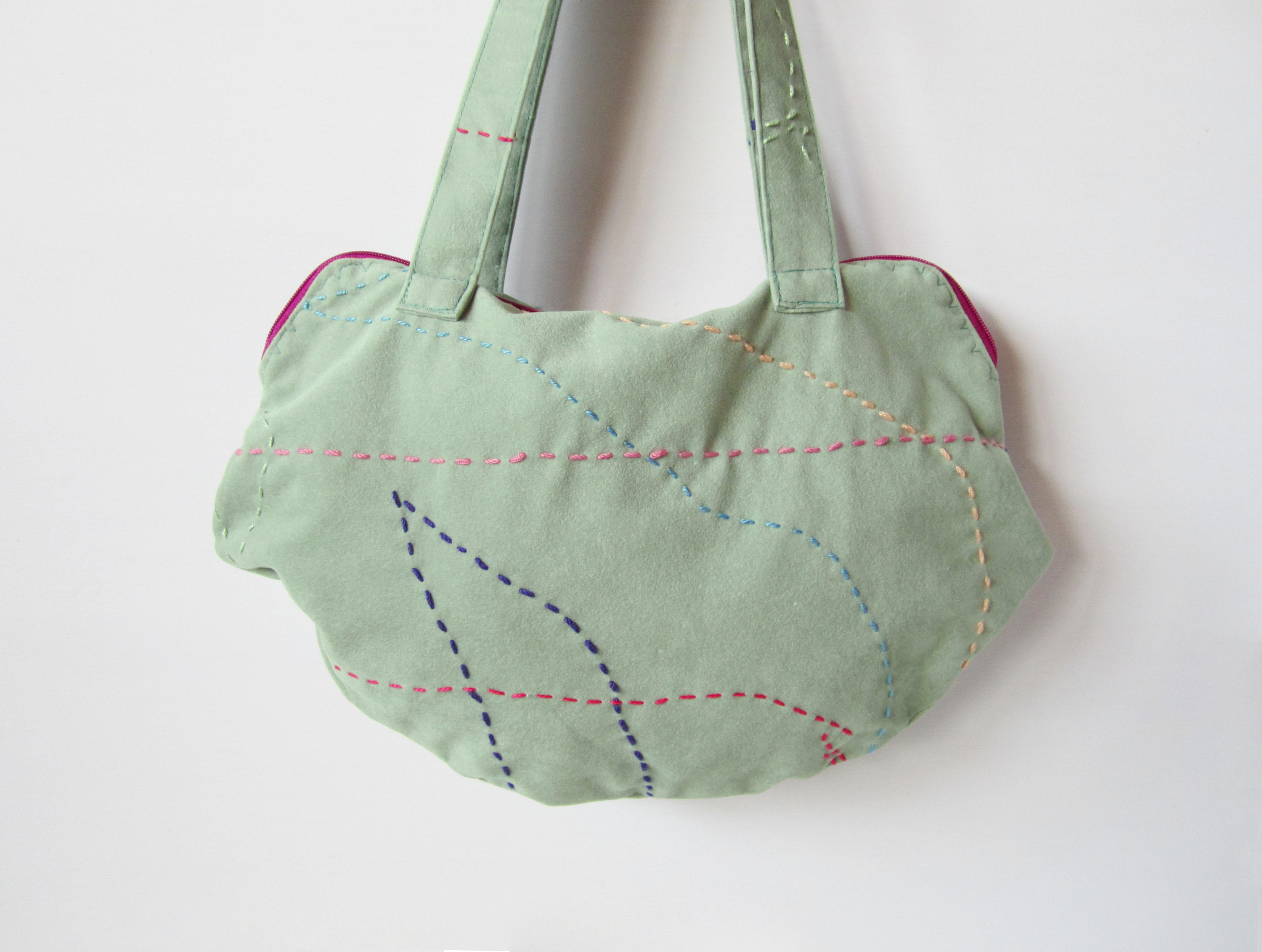 Sage Green Fabric Bag Hand-embroidered With Multicolored - Etsy Finland
