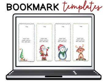 Editable Christmas BOOKMARK templates - white - Personalize, add your own text & images - in Google Slides™ and Powerpoint + FREE template