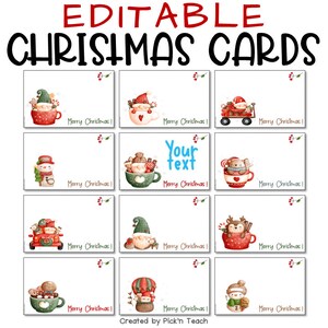 Tarjetas de Navidad editables, saludos, actividades de escritura, mensajes para familiares y amigos, plantillas de descarga instantánea