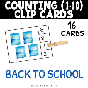 16 cartes à pince pour apprendre à compter . Montessori . Rentrée des classes objets scolaires chiffres de 1 à 10
