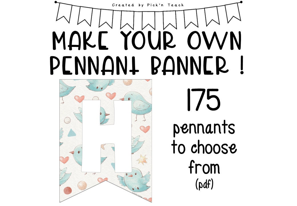 Modèles de BANNIÈRE imprimables avec 175 fanions oiseaux et coeurs pour les anniversaires, baby showers, TOUTE célébration