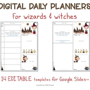 14 páginas EDITABLES del planificador diario para magos y brujas en plantillas de Google Slides™ o PowerPoint