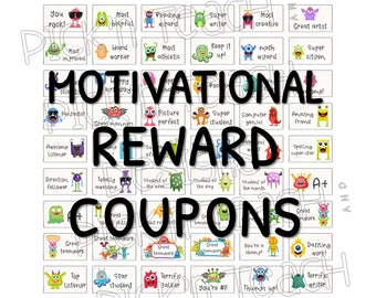EDITABLE reward coupons "Cute monsters" 54 print & go coupons + 18 blank coupons in PowerPoint