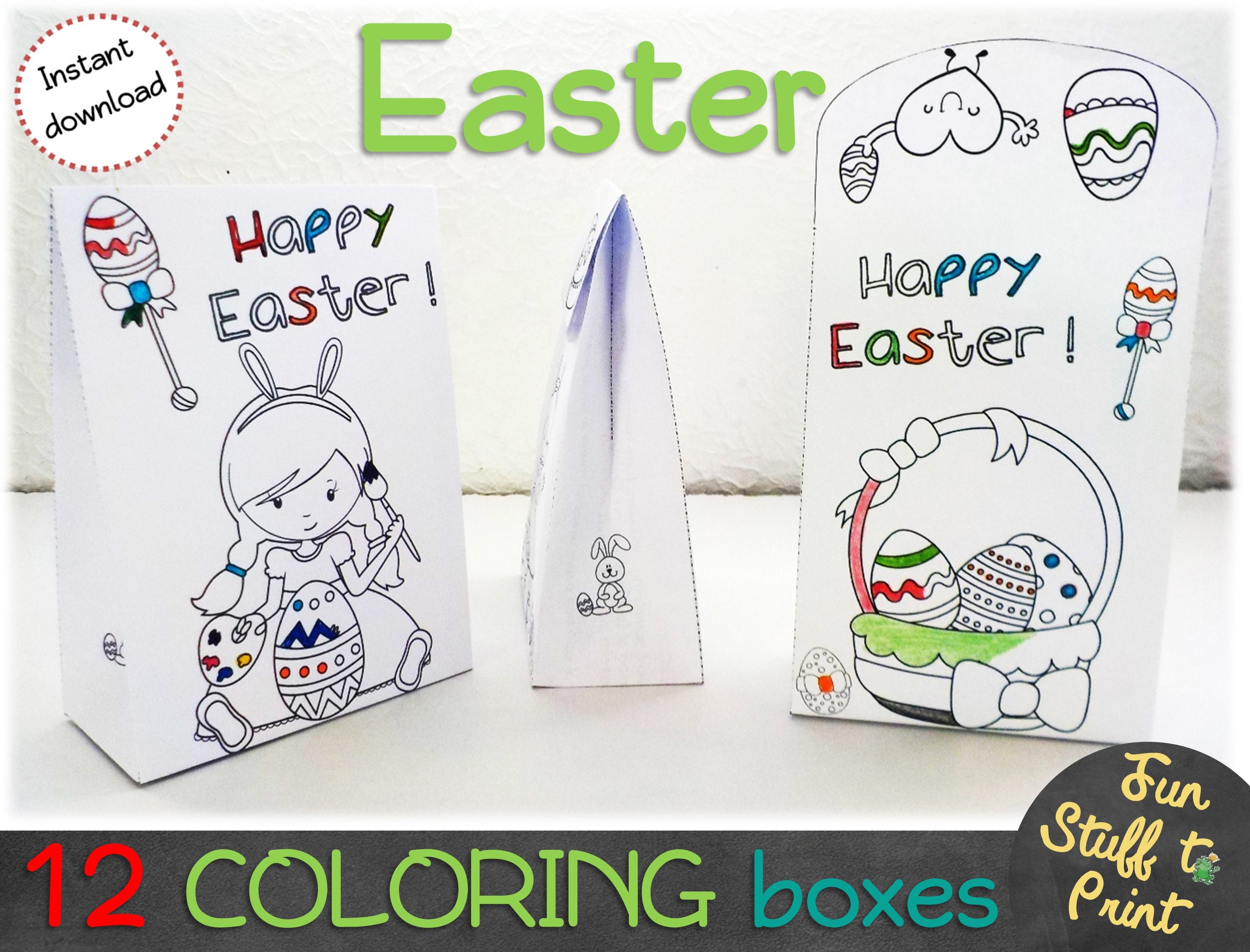 12 coloring Easter boxes DIY craft activity for kids Cut ...