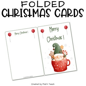 Tarjetas de Navidad plegadas para imprimir para saludos, mensajes de familiares y amigos, plantillas de descarga instantánea