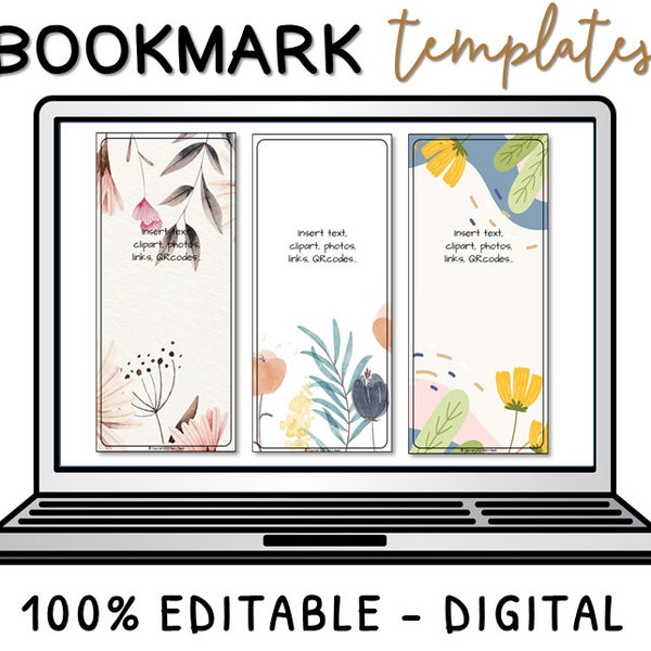 Editable BOOKMARK templates with Flowers - Personalize with your own text & images in Google Slides™ and Powerpoint with FREE template