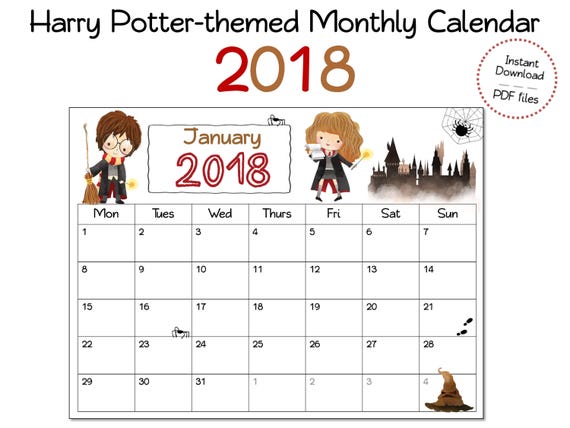 wizard calendar 2018 for wizards and harry potter fans etsy