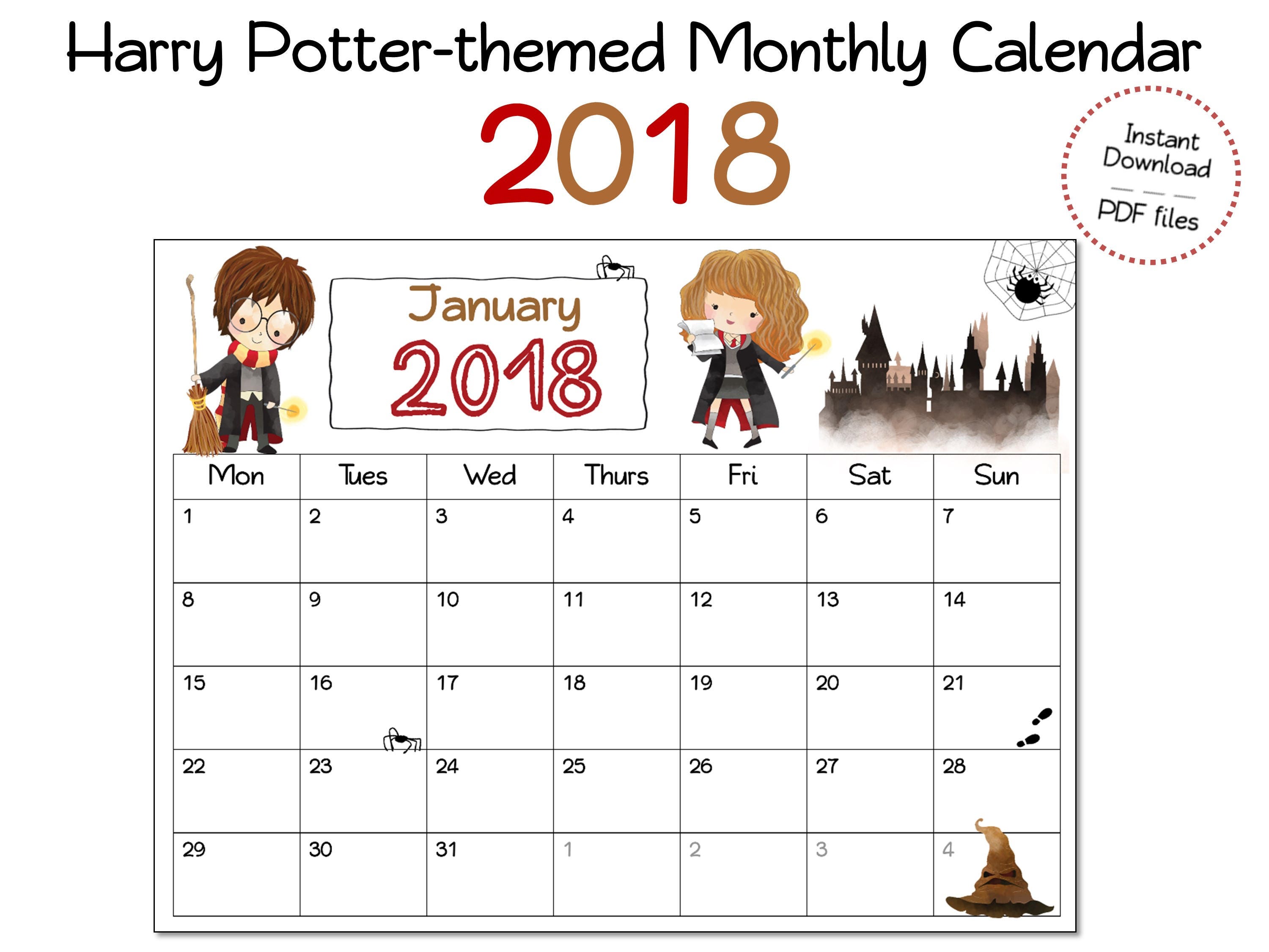 Wizard calendar 2018 for wizards and HARRY POTTER fans Etsy
