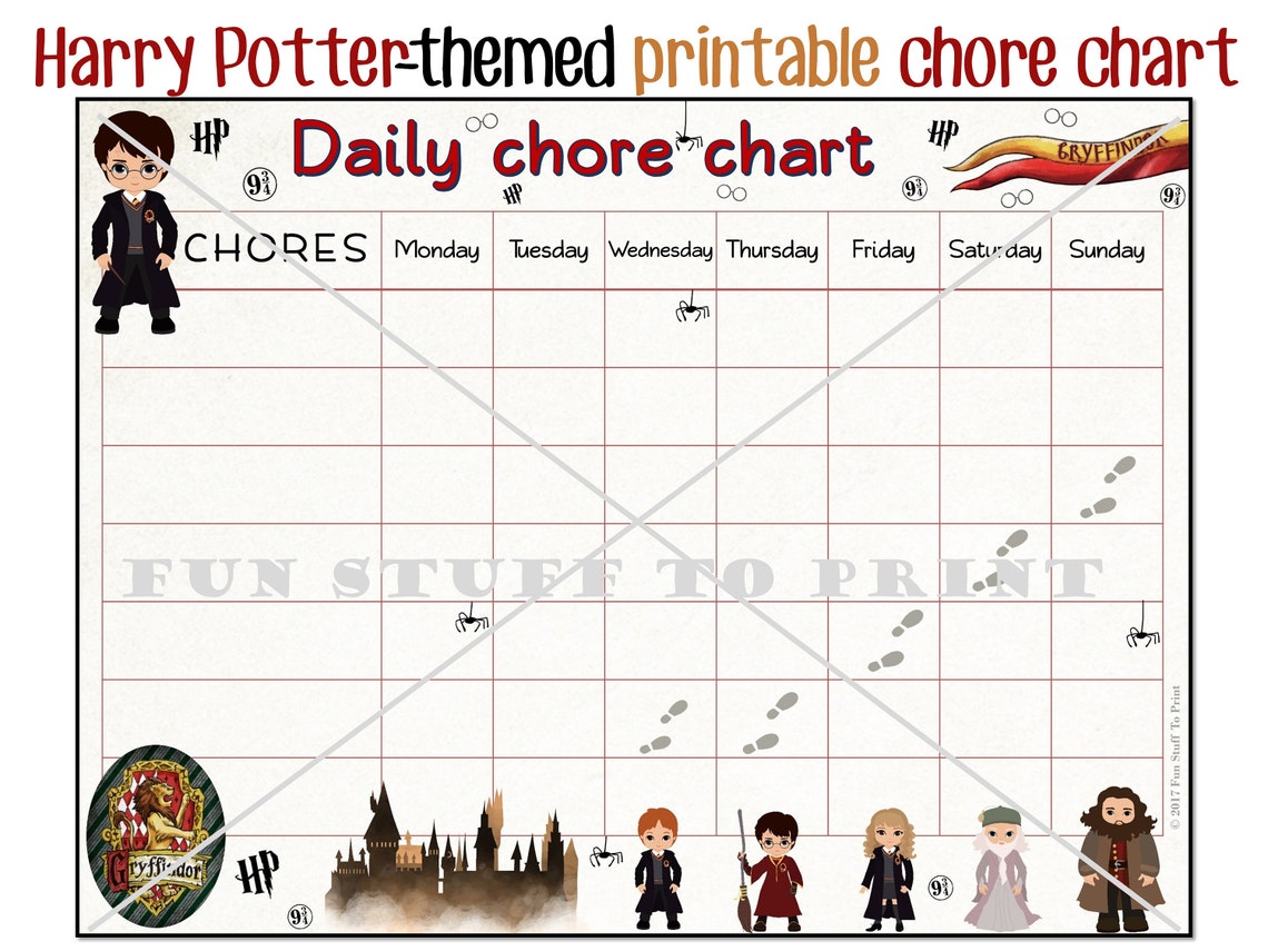 3 printable chore charts for Harry Potter fans and little | Etsy