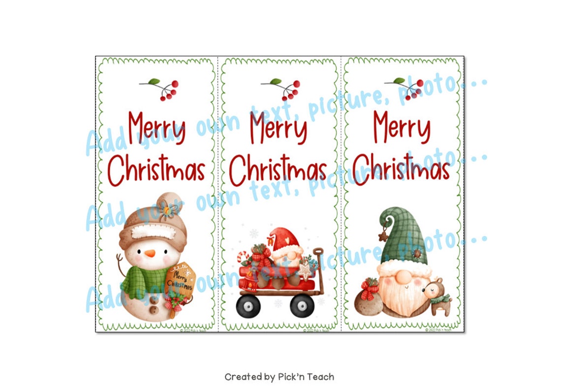 Editable BOOKMARK Templates for Christmas Add Your Own Text and Images ...