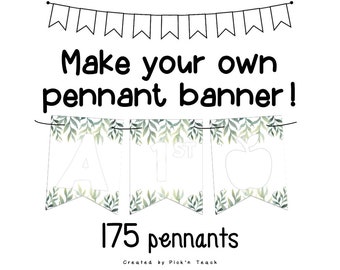 Modèles imprimables BANNER 175 fanions Leaves Borders pour anniversaire, anniversaire, baby shower, remise des diplômes, TOUTE célébration