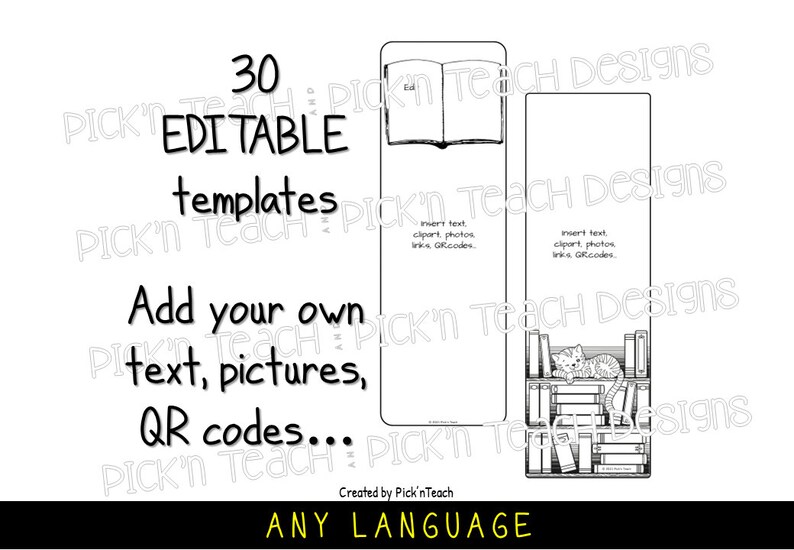 EDITABLE Bookmark Templates Add Your Text Pictures... for - Etsy
