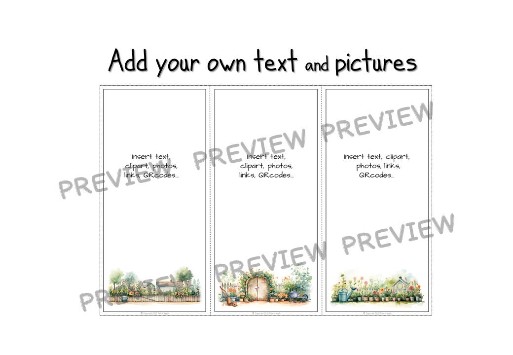 21 BOOKMARK Templates "gardens, Plants and Flowers" - Add Your Own Text ...