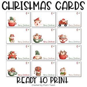 Tarjetas para imprimir para felicitaciones navideñas, actividades de escritura, mensajes para familiares y amigos, plantillas de descarga instantánea