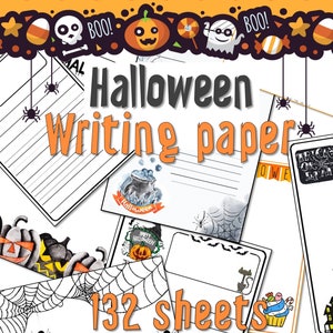Halloween writing or drawing  paper - instant download - cauldron, haunted house, cupcake, cat, pumpkin, spider, trick or treat...