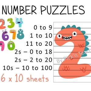 Number puzzles counting puzzles to learn with little monsters for kindergarten and preschool 60 templates