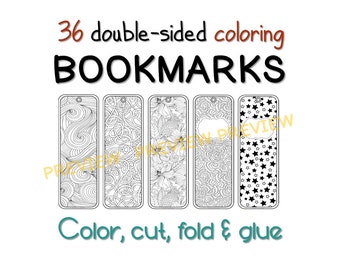 Può includere: 36 segnalibri da colorare su entrambi i lati.  Colorare, ritagliare, piegare e incollare.  I segnalibri presentano una varietà di disegni, tra cui spirali, stelle e motivi floreali.