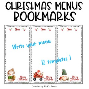 Weihnachtsmenü LESEZEICHEN, Urlaub, DRUCKBARE Weihnachtsmenüs, Sofort-Download-Vorlagen
