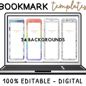 Editable double-sided BOOKMARK templates B&W and colors - Add your own text and images in Google Slides™ or Powerpoint with FREE template