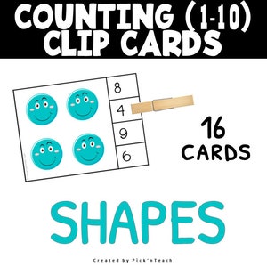 16 cartes à pince pour apprendre à compter . Montessori . Rentrée des classes Les formes chiffres de 1 à 10