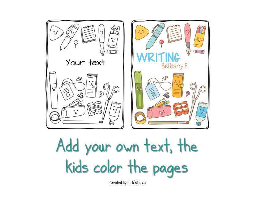 EDITABLE coloring book covers / pages for Back to school 60+ templates Add your own text and pics - in Google Slides™ or Powerpoint #1