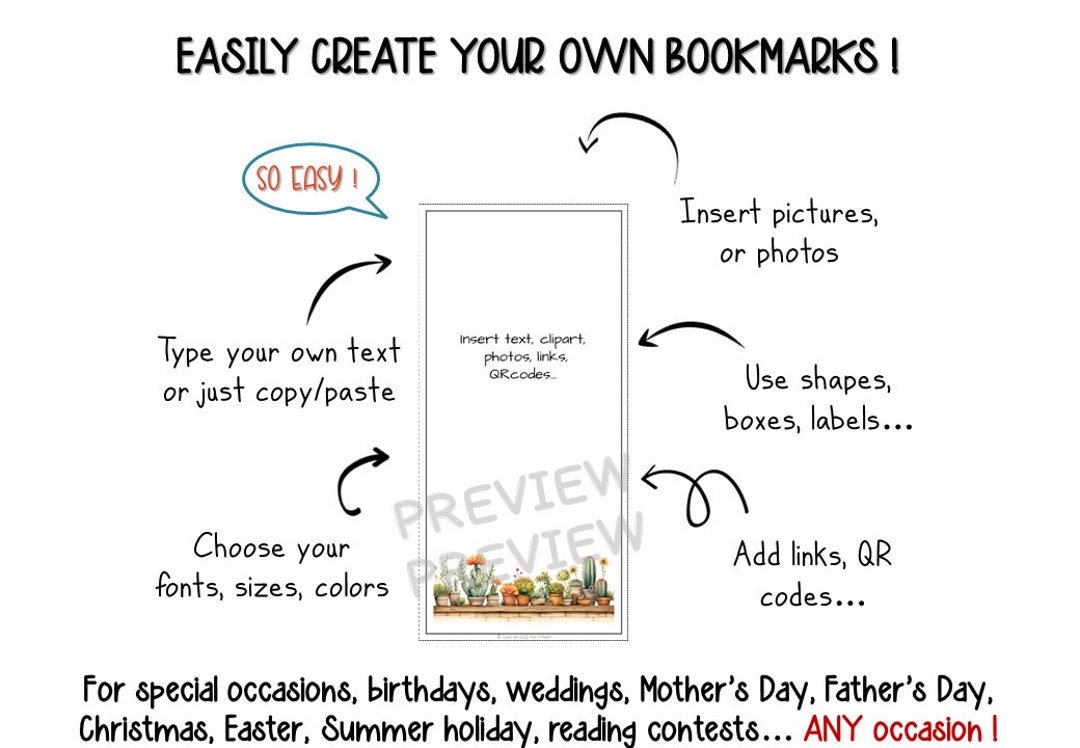 Editable Bookmark Template, Gardens Plants Flowers (google Slides or ...
