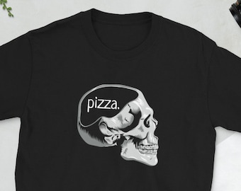 Funny Pizza Shirt - Skull Mens' / Unisex Pizza on the Mind Pun Novelty Pizza Lover Tee - Pizza Gift