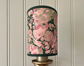 Hand Marbled Green Pink Spot - Handmade, Candle Clip Half Shield Lampshade for Wall Lights