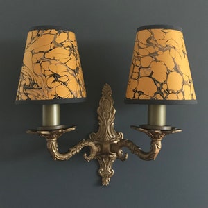 Hand Marbled Mustard & Charcoal Grey - Candle Clip Lampshade Wall/Chandelier