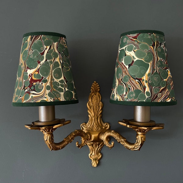 Hand Marbled Green Spot - Candle Clip Lampshade Wall/Chandelier