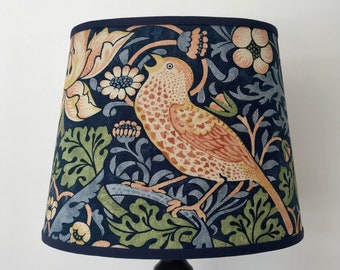 William Morris Strawberry Thief Indigo - Small Handmade Oval Lampshade Table Lamp