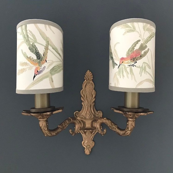 Augustine Hummingbirds - Handmade, Candle Clip Half Shield Lampshade for Wall Lights