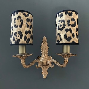 Ralph Lauren Bacara Leopard - Handmade, Candle Clip Half Shield Lampshade for Wall Lights