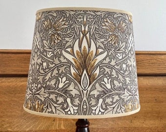 William Morris Snakeshead Pewter & Gold - Medium Handmade Oval Lampshade Table Lamp