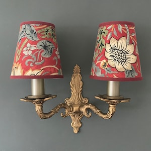 William Morris Strawberry Thief Crimson - Handmade Candle Clip Lampshade for Wall Lights/Chandeliers
