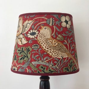 William Morris Strawberry Thief Crimson - Small Handmade Oval Lampshade Table Lamp
